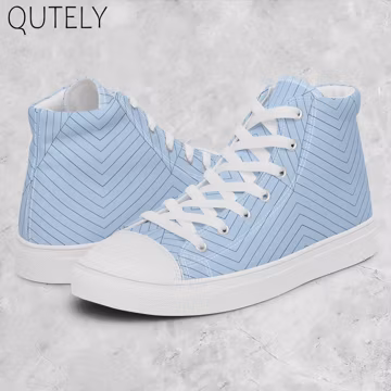 Blue & Black Stripey Women's High Top Canvas Shoes, Summer Sneakers, Lace Up Shoes, Casual Shoes, Walking Footwear | QUTELY J0294
