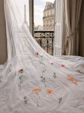 Wildflower Embroidered Wedding Veil, Colorful Floral Bridal Veil, Custom made