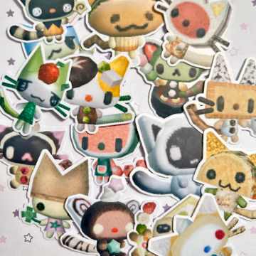 Cat Japanese Retro, Webcore Stickers, Mystery Aesthetic Sticker Pack of 10 for Junk Journals, Planners