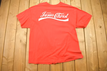 Vintage 1990s Worship Jesus Christ Graphic T Shirt Men's XL / Coca Cola Parody / Jesus Tee / Streetwear Fashion / Bible / Religion