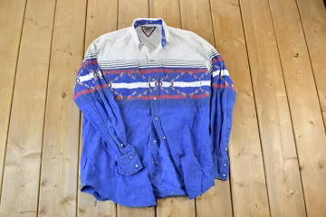 Vintage 1990s Cowboys Turtle Unique Western Button Up Shirt / Vintage Flannel / Plaid Button Up / Cowboy Shirt / Preppy Button Up