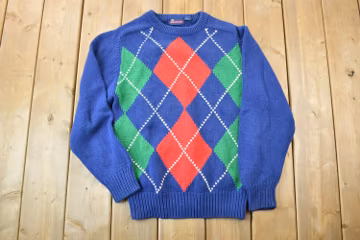 Vintage 1990s Smith Forester 100% Cotton Knit Crewneck Sweater / 90s Crewneck / Made In Hong Kong / Preppy Argyle Knit