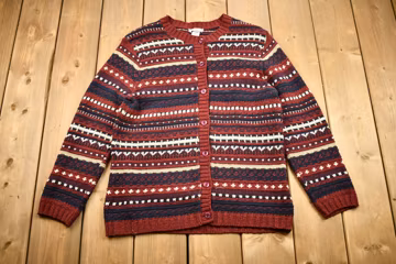 Vintage 1990s Northern Reflections Knit Button Up Sweater / Vintage 90s Crewneck / Made In Canada / Striped Pattern / Outdoorsman Sweatshirt