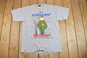 Vintage 1990s Hunting Excuses Cartoon Souvenir T-Shirt / Vintage Streetwear / Vacation Tee / Travel T Shirt