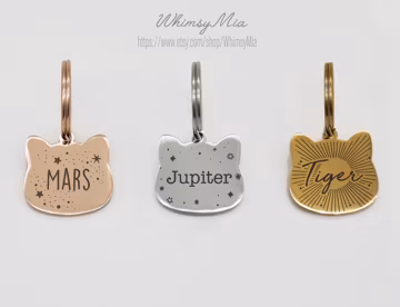 Personalized Cat Tag, Custom Cat Tag, Boho Cat Tag,Star Cat Tag, Cat Shape Tag, Chipped Cat Tag, Cat Name Tag,Cat Collar Tag, Unique Cat Tag