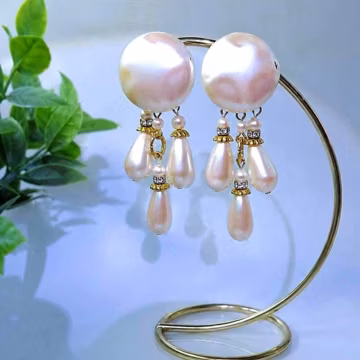 Vintage Les Bernard SIGNED Gold Tone Pearlesque Clip On Chandelier Earrings, Rare Designer Jewelry, Statement Earrings, Gift for Her