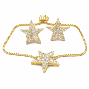 Vintage Star Jewelry Set, Gold Tone Rhinestone Star Necklace & Earrings, CZ Pave Pendant, Celestial Jewelry Set Original Gift Box