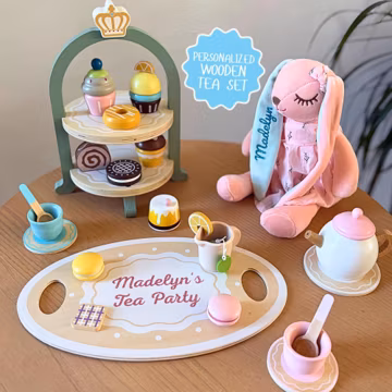 Personalized Wooden Tea Set Toy for Kids, Custom Name Tea Party Set, Montessori Pretend Play, Tea Time Gift, Birthday Present, Girl Gift