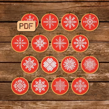 16 Small Snowflakes Cross Stitch Pattern Christmas Embroidery Design PDF