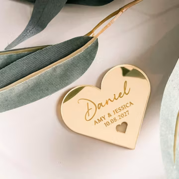 Personalised Wedding Place Names, Heart Engraved (Gold, Silver, Rose Gold)