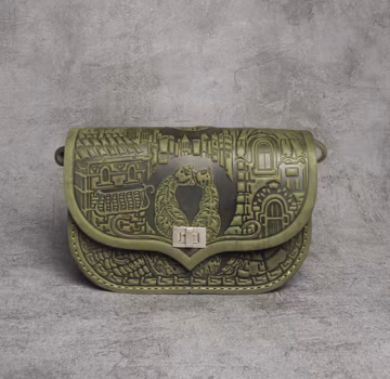 Embossed Leather Olive Mini Purse: Handmade Shoulder Bag