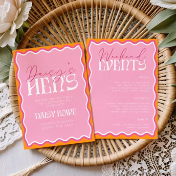 DAISY Pink Hen Party Invitation + Itinerary, Hen Weekend Invite, Pink Modern Wavy Invite, Editable Template, Mobile, Hen Do Invite DS2