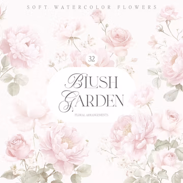 Blush Floral Garden Clipart - Watercolor Flowers - Wedding Clipart - Floral Arrangements - Peonies and Roses - Spring Flowers