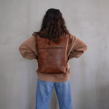 Brown Leather Backpack,Vegan Leather Laptop Rucksack,Brown Camera Bag Purse,Faux Leather Water Resistant Handmade Bag,Unisex Minimalist Bag
