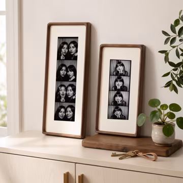 Storyline Frame - Photo Strip Frame, Solid Walnut & Teak Wood Display for Photobooth Photos and Keepsakes