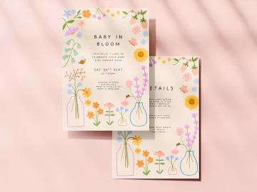 Baby In Bloom Baby Shower Invitation, Pink Flower Daisy Illustration (Canva Digital Template)