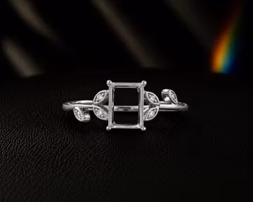 8x6mm Emerald Cut Ring Setting, 925 Sterling Silver Blank Engagement Ring, Emerald Cut Semi Mount Ring, DIY Gemstone Ring, Anniversary Gift