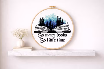 So Many Books Cross Stitch Pattern, Book Quote Embroidery PDF, Reading Lover Gift, Bookish Decor, Library Wall Art, Minimalist Stitch