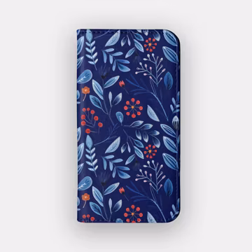 Navy Doodle Floral Watercolour Wallet Phone Case for Samsung S26, S25, S24, iPhone 17