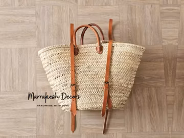 Straw baskets Backpack summer Backpack with leather handles - French Basket - Hipster backpack - straw market basket - Beach Bag straw bag