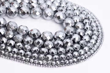Silver Hematite Loose Beads Faceted Round Shape 6mm 7-8mm