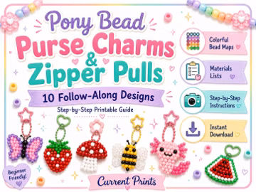 Pony Bead Purse Charm & Zipper Pull Patterns, 10 Designs (Digital Download)