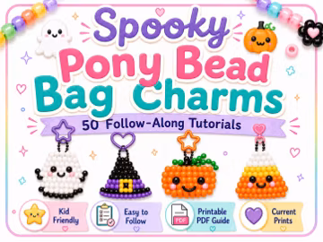 Halloween Pony Bead Bag Charm Patterns, 50 Spooky Bead Keychain Tutorials, Kids Craft Guide, Backpack Charms