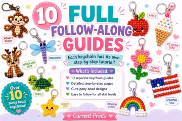 Pony Bead Keychain Tutorials, Animal Designs, Craft Guide (Digital Download)