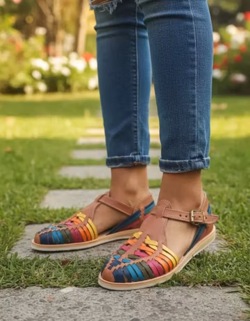 Multicolored Mexican Huaraches ~Huarache Sandal ~ All Sizes Boho- Hippie Vintage ~ Mexican Style ~ Mexican Huaraches ~ Ankle Strap Sandal