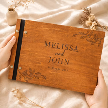 Personalized Wedding Guestbook: Reception Guestbook, Custom Sign Book, Wooden Photo Album, Wedding Anniversary Keepsake