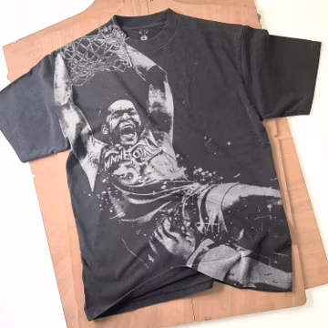 Anthony Edwards Handmade Bleached T-Shirt: Faded Black Basketball Tee