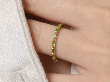 Baguette Peridot Wedding Ring, August Birthstone Ring, Half Eternity Baguette Peridot Ring, Vintage Promise Ring Gift for Her