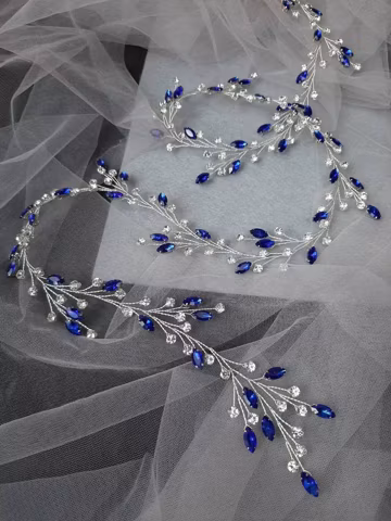 Blue Crystal Bridal Hair Vine | Sapphire Wedding HairPiece | Royal Blue Headpiece