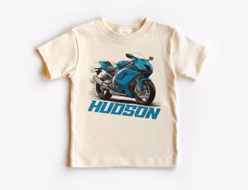 Personalized Sport Bike Motorcycle Toddler Shirt - Custom Kids Name Supersport Street Bike Outfit - Boho Natural Toddler & Youth Tee