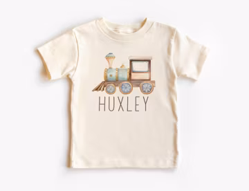 Personalized Choo Choo Train Toddler Shirt - Custom Name Railroad Locomotive Obsessed Future Conductor - Natural Boho Toddler, Youth Tee