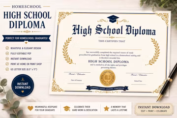 Homeschool High School Diploma Template, Editable PDF (Digital Download)