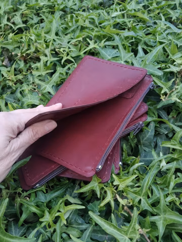 Burgundy Leather Wallet Pen Insert for traveler's Notebook - Zipper Pocket