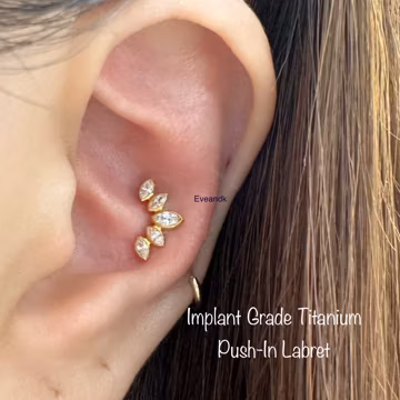 Five CZ Marquise Crown Titanium Labret: 18g/16g/14g Threadless Push-In Labret Cartilage, Conch, Helix piercing