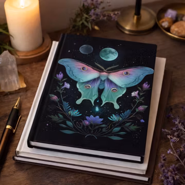 Luna Moth Journal, Celestial Notebook, Witchy Aesthetic Journal, Moon Notebook, Dark Cottagecore Journal, Fantasy Writing Notebook Gift