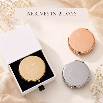 Bridesmaid Compact Mirror, Personalized Name & Birth Flower Mirror, UV Printed Wedding Party Gift with Box