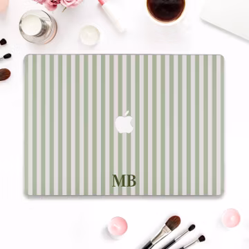 Initials Macbook case Personalized Macbook Air 13 15 inch M4 M3 M2 Macbook Pro 13 14 16 Custom monogram Aesthetic sage green stripes case