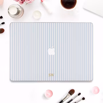 Initials Macbook case Aesthetic Macbook Air 13 Air 15 M5 Pro 13 14 16 Custom monogram Blue stripe pattern Personalized trendy elegant case