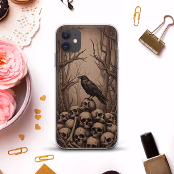 Goth iPhone case for iPhone 17 Pro Max iPhone 16 Pro iPhone 15 14 13 12 Gothic raven with skulls Horror design Edgy grunge case