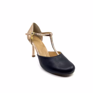 Movimiento Giro Rose Gold & Black Mix Leather and Shiny Rose Gold Patent Leather Closed Toe Handmade Women's Argentine Tango Shoe - MOVW531