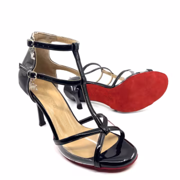 Movimiento La Vuelta Black Shine Red Sole Edition Patent Leather and Transparent Handmade Women's Argentine Tango Shoe - MOVW573