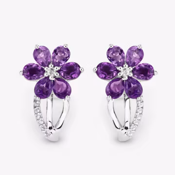 Amethyst Earrings, Genuine Amethyst Silver Sterling Silver Flower Earrings for Women, February Birthstone Earrings for Her, Bridesmaid Gift