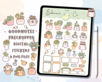 Hand Drawn Plant Pots Digital Stickers | Goodnotes Planner PNG Files