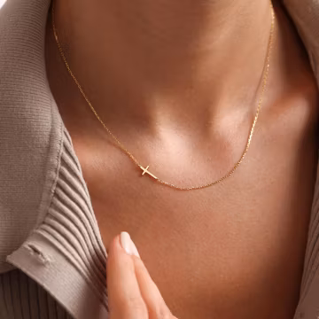 Sideways Cross Necklace, Dainty Gold Cross Necklace, Gift for Her, Tiny Cross Necklace, Confirmation Gift, Baptism Gift, Minimalist Necklace