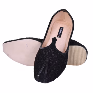 Black Leather Khussa Flats for Men – Handmade Indian Jutti, ArtLeather Slip-Ons, Traditional Ethnic Footwear