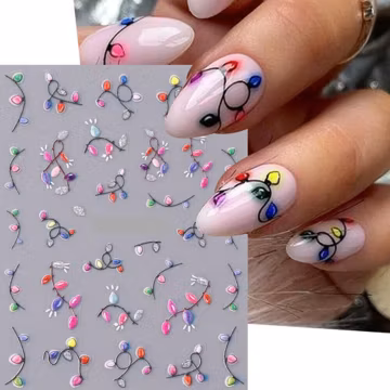 5D Nail Art Stickers Decals Embossed Christmas Tree Lights New Years Eve (S5D113)